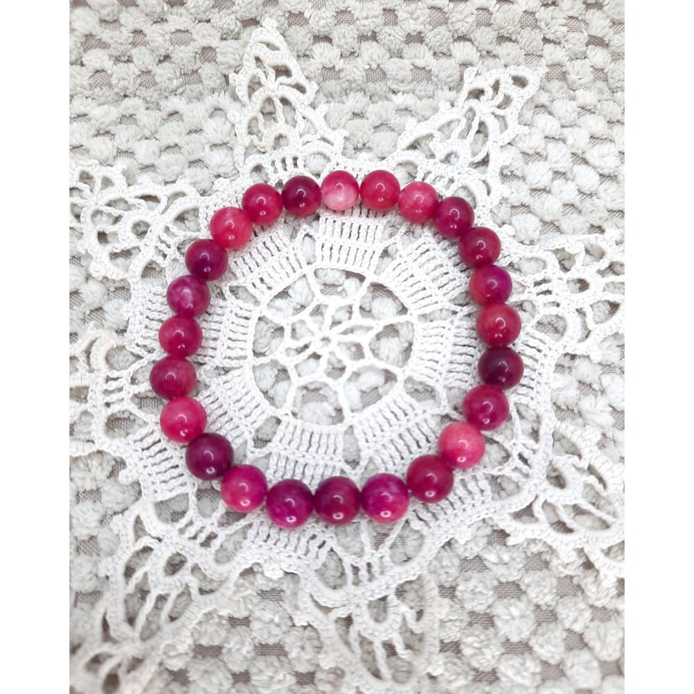Artisan Pink Jade Beaded Bracelet 8mm Gemstone Stretch Colorful Boho Vibrant NEW